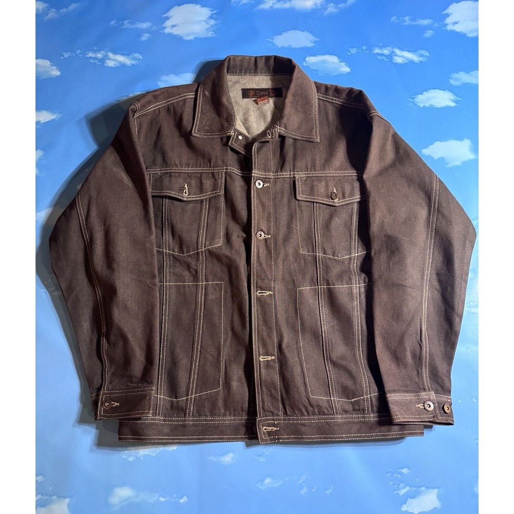 Denim Design Lab Mens XL Brown Denim Jacket Trucker Workwear Chore Coat Cotton